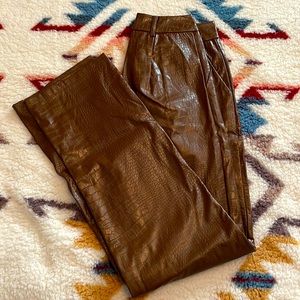 PrettyLittleThing Brown Croc-Embossed Trousers